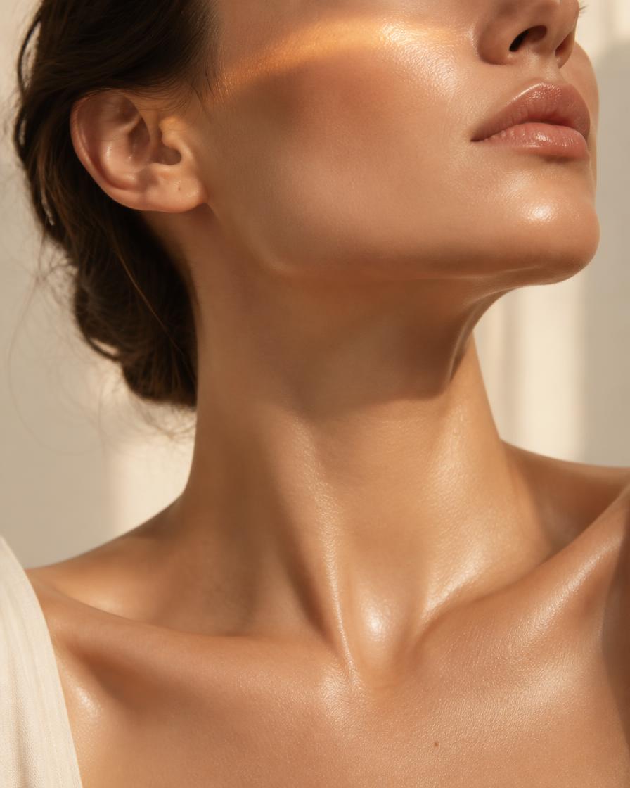 Clear, luminous skin in warm light