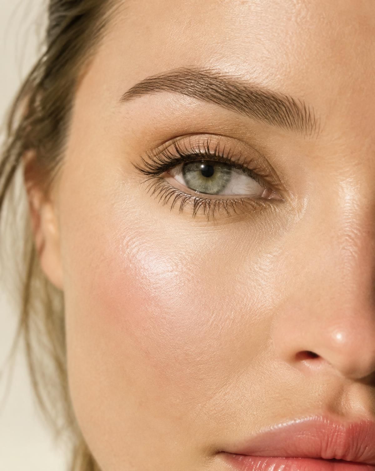 Soft, natural powder brows close-up